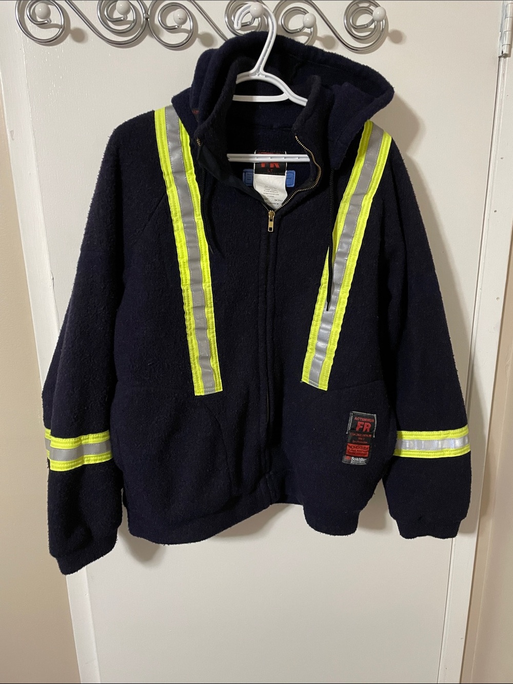 Actionwear FR-Rated Navy Performance Fleece Hoodie High-Visibility Trim Size LT